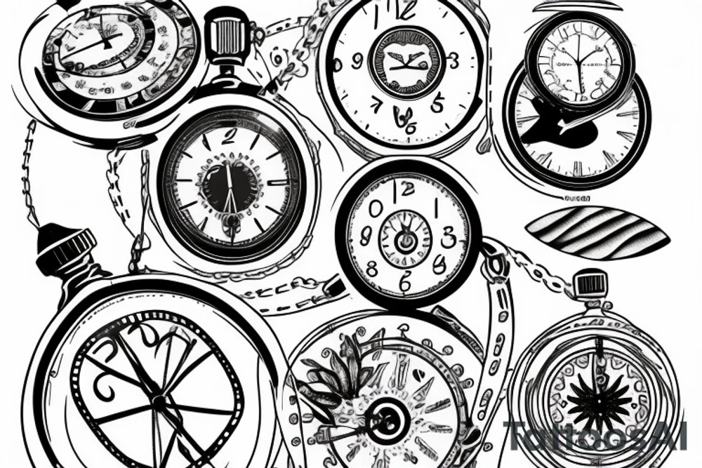 DNA broken watch eye lotus sand clock tattoo idea