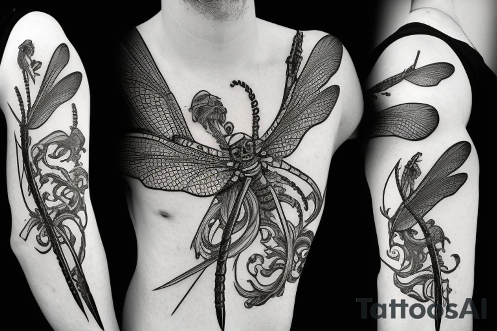 dragonfly with sword in the middle tattoo idea