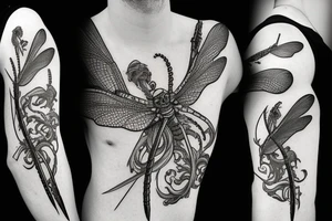 dragonfly with sword in the middle tattoo idea