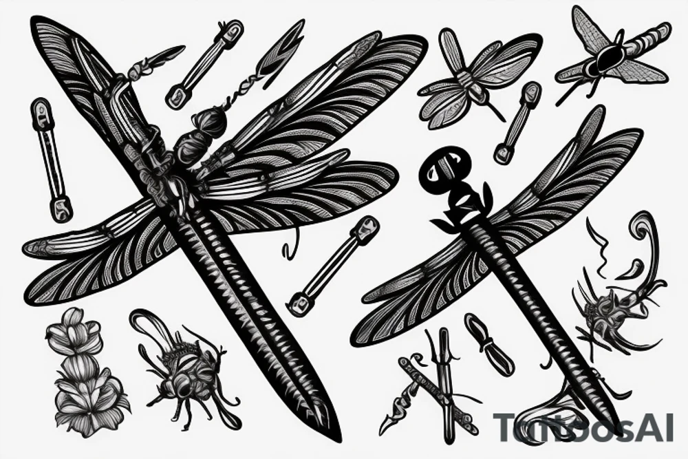 dragonfly with sword in the middle tattoo idea