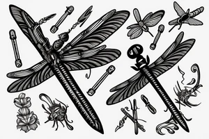 dragonfly with sword in the middle tattoo idea