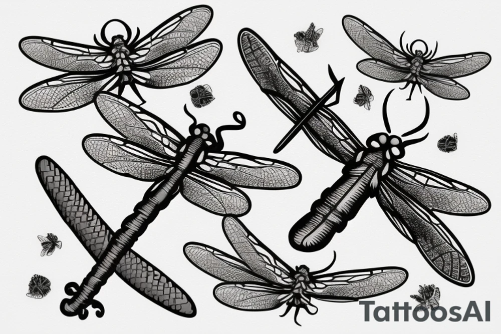 dragonfly with sword in the middle tattoo idea