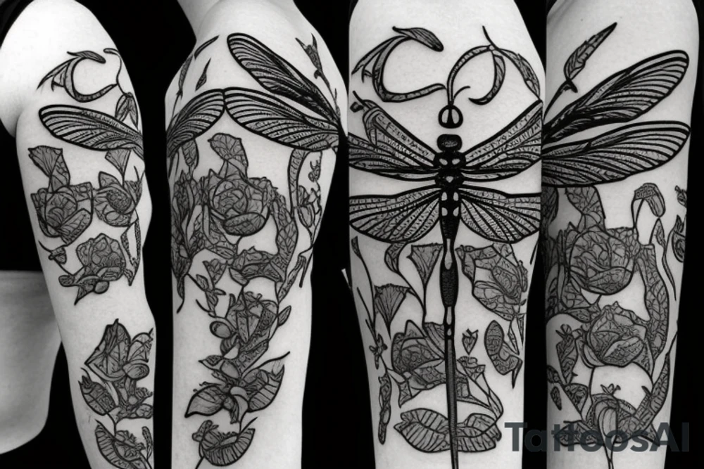 dragonfly with sword and rose tattoo idea