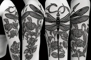 dragonfly with sword and rose tattoo idea
