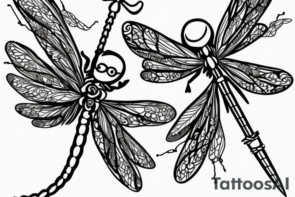 dragonfly with sword body and rose wrapped around it tattoo idea