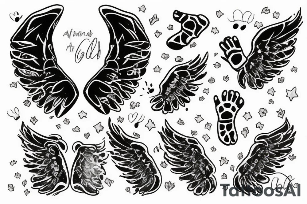 Kate James with baby footprints and angel wings tattoo idea