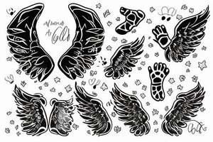 Kate James with baby footprints and angel wings tattoo idea