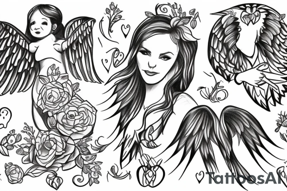 Kate James with baby footprints and angel wings tattoo idea