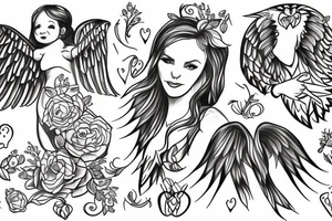 Kate James with baby footprints and angel wings tattoo idea