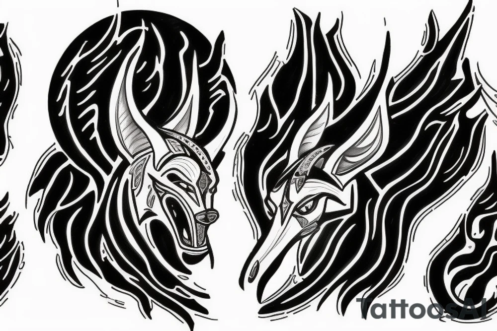 anubis fighting flames tattoo idea