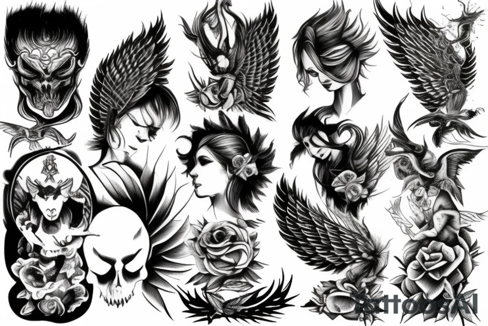Angel and demon looking tattoo idea
