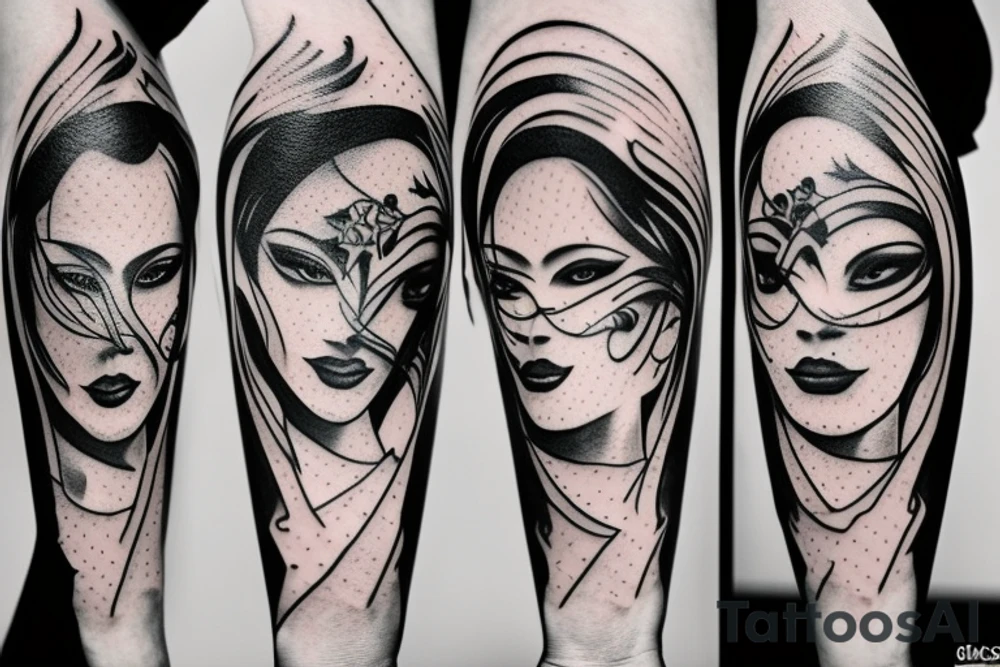 Women with mask tattoo idea