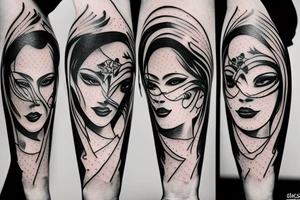 Women with mask tattoo idea