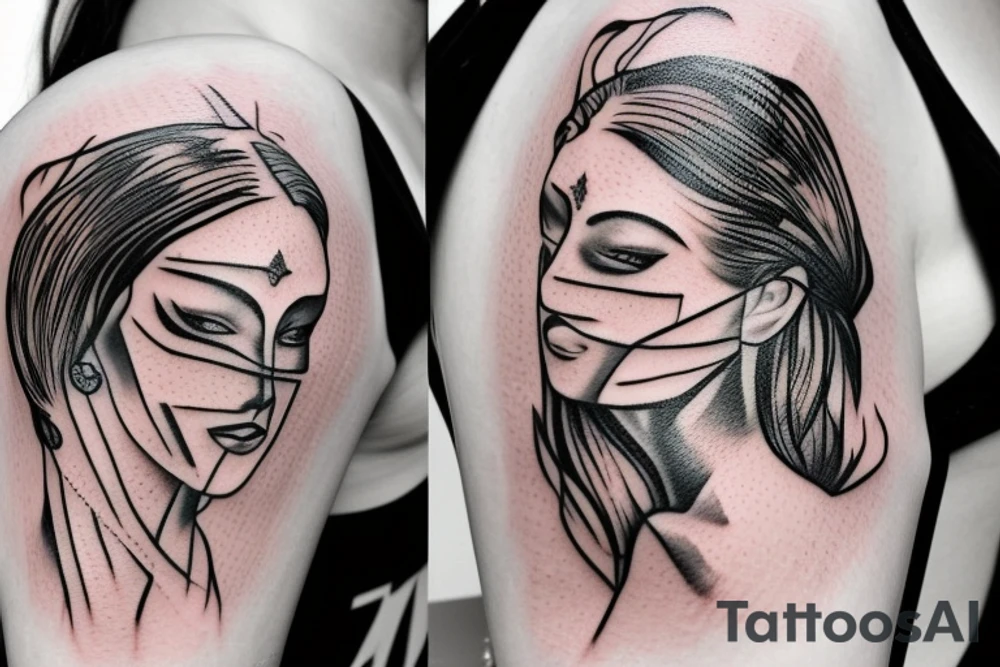 Women with mask tattoo idea