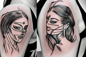 Women with mask tattoo idea