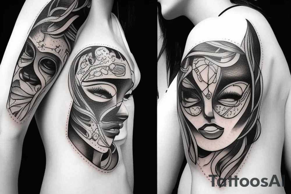 Women with mask tattoo idea
