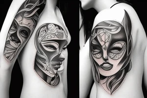 Women with mask tattoo idea