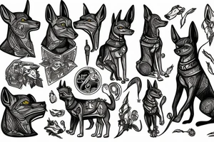 trash polka anubis tattoo idea