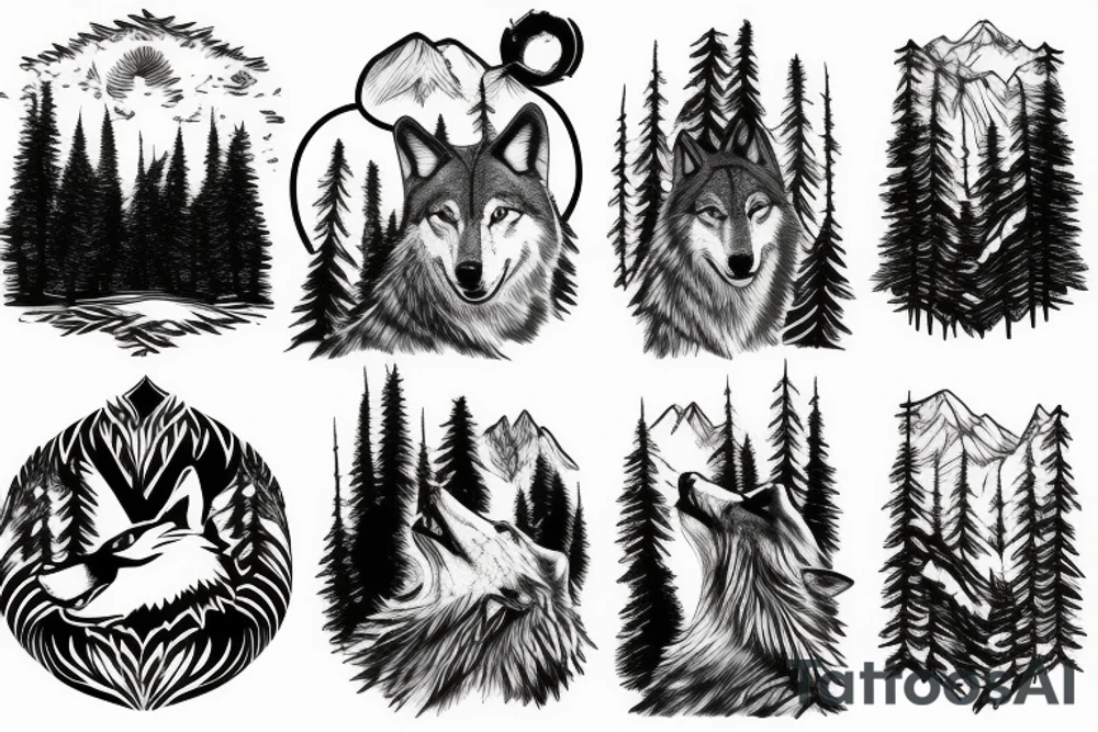 wolf howling with trees and mountains in background tattoo idea wolf howling with trees and mountains in background tattoo idea