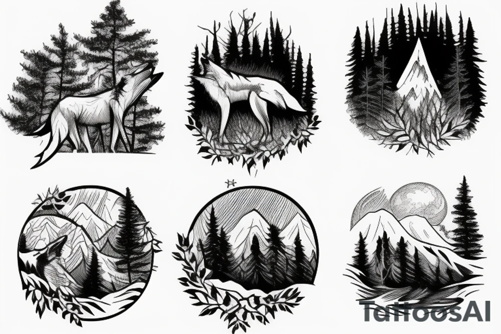 wolf howling with trees and mountains in background tattoo idea wolf howling with trees and mountains in background tattoo idea