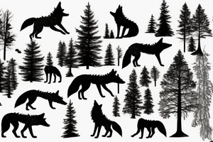 wolf howling with trees and mountains in background tattoo idea