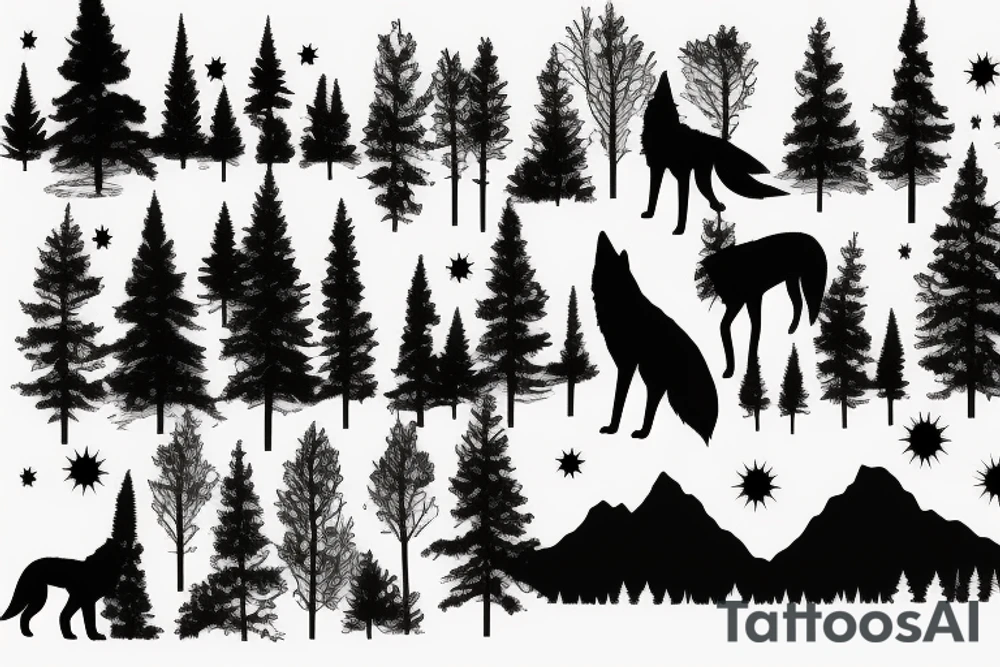 wolf howling with trees and mountains in background tattoo idea wolf howling with trees and mountains in background tattoo idea