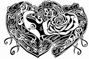 Rose with vines growing over a 7 of hearts card with music notes around tattoo idea