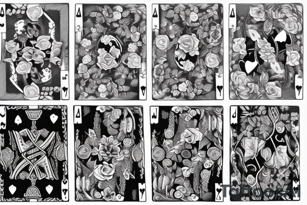 Rose with vines growing over a 7 of hearts playing card tattoo idea