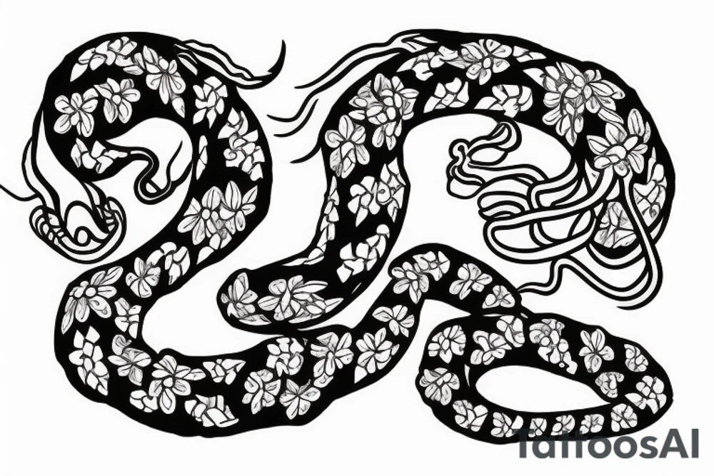 Snake with flowers tattoo idea