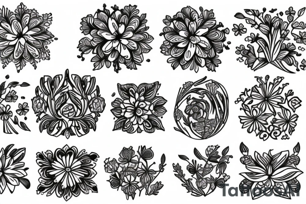 Floristic pattern with plants and flowers.  A nice composition of flowers with a Slavic motif. tattoo idea
