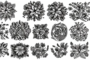 Floristic pattern with plants and flowers.  A nice composition of flowers with a Slavic motif. tattoo idea