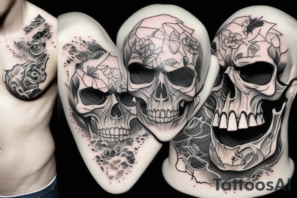 badass skull on fire tattoo idea