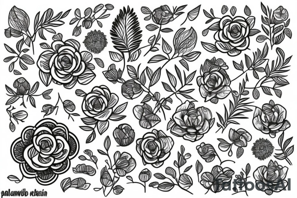 Floristic pattern with plants and flowers.  A nice composition of flowers with a Slavic motif. tattoo idea