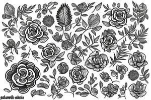 Floristic pattern with plants and flowers.  A nice composition of flowers with a Slavic motif. tattoo idea