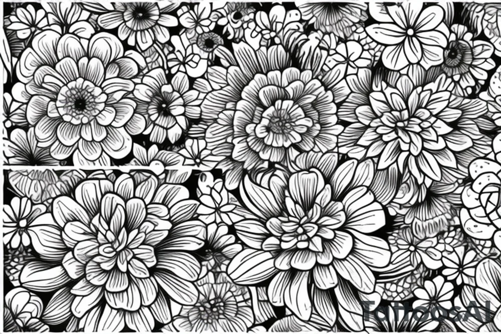Floristic pattern with plants and flowers.  A nice composition of flowers with a Slavic motif. tattoo idea