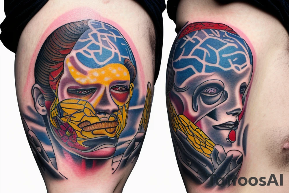 Man with brain on fire mental health tattoo idea