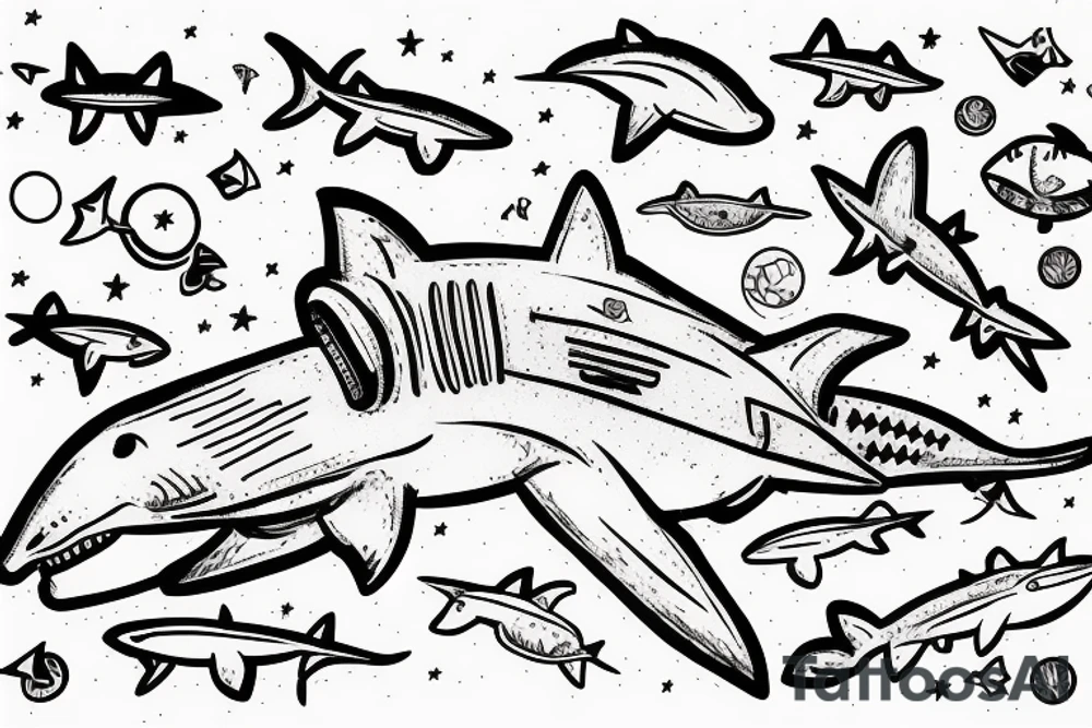 Astronaut riding a shark tattoo idea