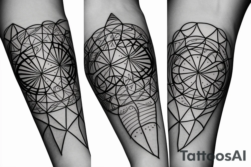 fine line geometric forearm tattoo, tree of life, sacred geometry tattoo idea