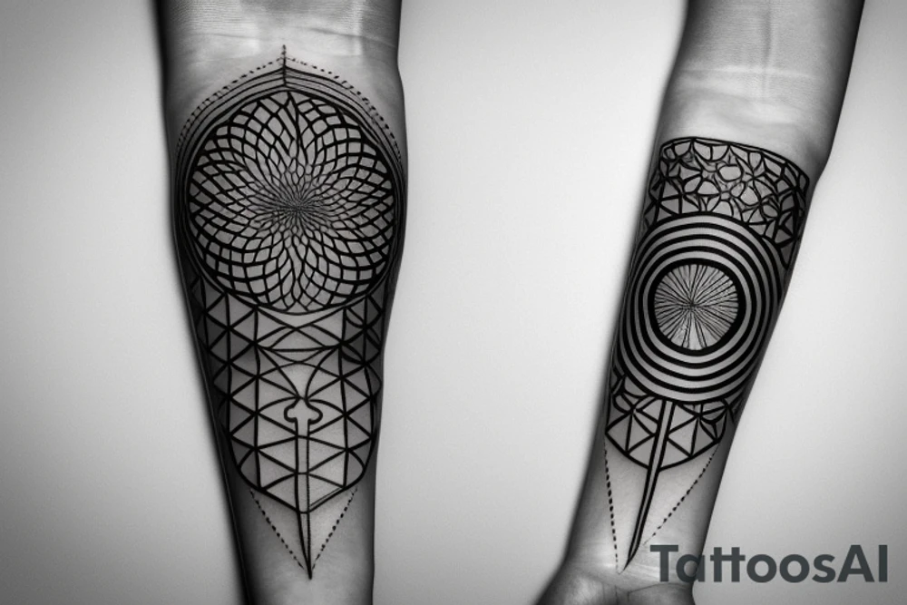 fine line geometric forearm tattoo, tree of life, sacred geometry tattoo idea