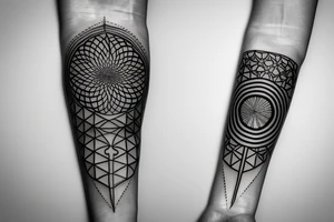 fine line geometric forearm tattoo, tree of life, sacred geometry tattoo idea