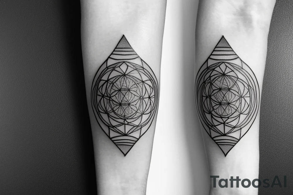 fine line geometric forearm tattoo, tree of life, sacred geometry tattoo idea
