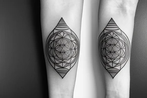 fine line geometric forearm tattoo, tree of life, sacred geometry tattoo idea