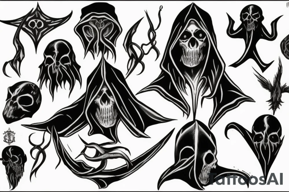 Deadly hallows with death eater sign tattoo idea