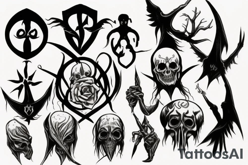 Deadly hallows with death eater sign Harry Potter tattoo idea