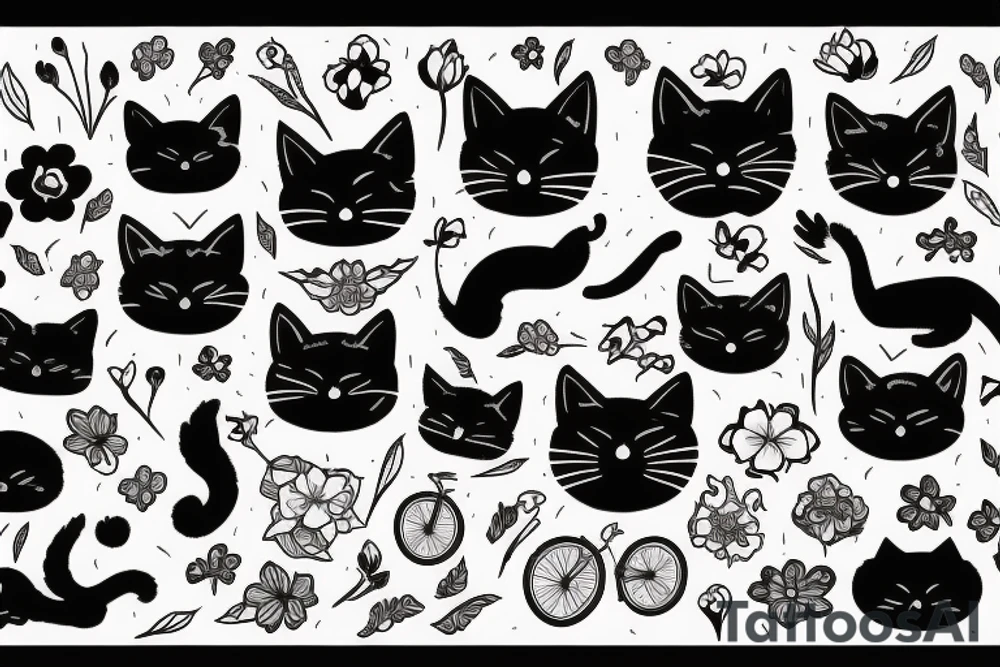 A Black Cat, with flowers and Bikes tattoo idea