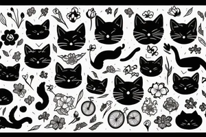 A Black Cat, with flowers and Bikes tattoo idea