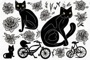 A Black Cat, with flowers and Bikes tattoo idea