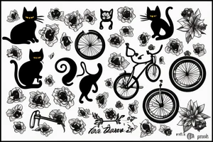 A Black Cat, with flowers and Bikes tattoo idea