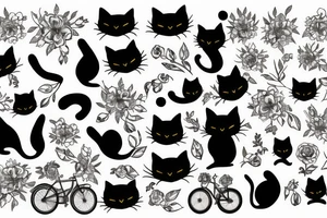 A Black Cat, with flowers and Bikes tattoo idea