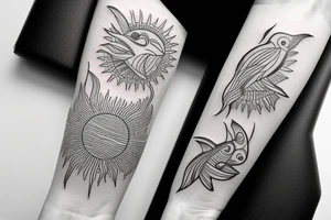 Sun bird fish tattoo idea